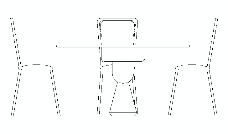 mesa con tres sillas en alzado