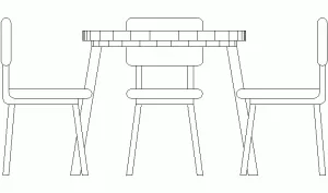 Bloque AutoCAD de mesa en alzado con tres sillas
