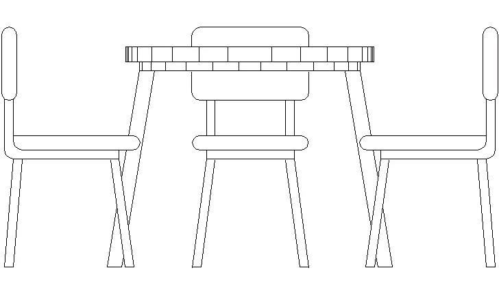 Bloque AutoCAD de mesa en alzado con tres sillas