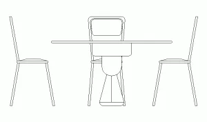 Bloque AutoCAD de mesa de cocina con sillas en alzado. Formato .dwg