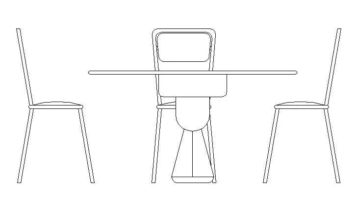 Bloque AutoCAD de mesa de cocina con sillas en alzado. Formato .dwg