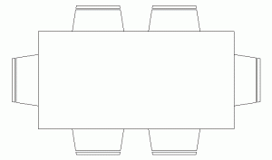 Bloque AutoCAD de mesa con seis sillas, en .dwg