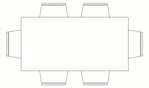 Bloque AutoCAD de mesa con seis sillas, en .dwg
