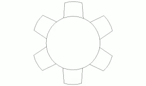 Bloque AutoCAD mesa circular con 6 sillas. Diámetro 1,20 m.