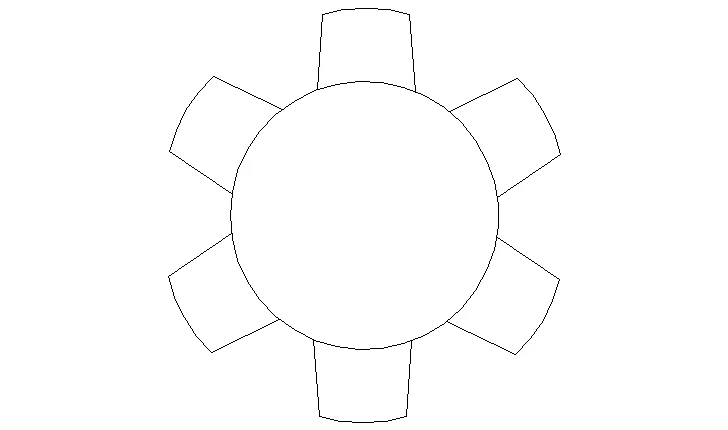 Bloque AutoCAD mesa circular con 6 sillas. Diámetro 1,20 m.