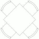 Bloque AutoCAD de mesa cuadrada de cuatro sillas