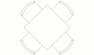 Bloque AutoCAD de mesa cuadrada de cuatro sillas
