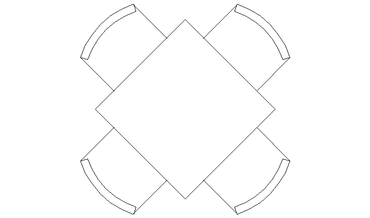 Bloque AutoCAD de mesa cuadrada de cuatro sillas