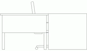 Bloque CAD de mesa de oficina en L con silla en alzado lateral (DWG)