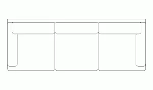 Bloque AutoCAD de sofá de 3 plazas, visto en planta. CAD Block en .dwg
